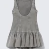 Flared Boat-Neck Mini Twill Dress – Washed Grey Flared Boat-Neck Mini Twill Dress – Washed Grey
