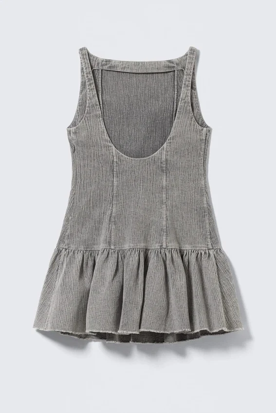 Flared Boat-Neck Mini Twill Dress – Washed Grey Flared Boat-Neck Mini Twill Dress – Washed Grey