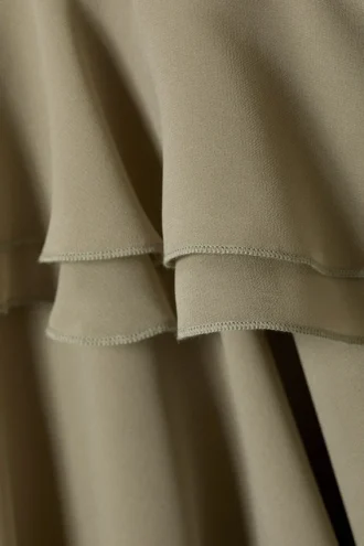 Flared Frill-Sleeved Tie-Neck Blouse – Khaki Green