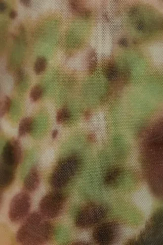 Flared Printed Mesh Trousers – Brown & Green – Floral Dots