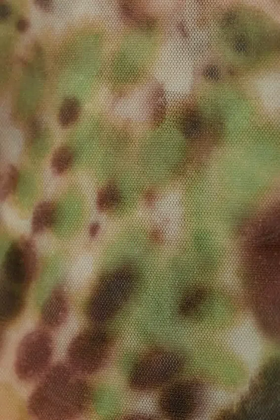 Flared Printed Mesh Trousers – Brown & Green – Floral Dots Flared Printed Mesh Trousers – Brown & Green – Floral Dots