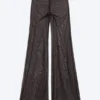 Flared Printed Mesh Trousers – Dark Brown Flared Printed Mesh Trousers – Dark Brown