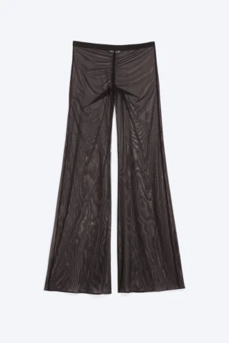 Flared Printed Mesh Trousers – Dark Brown
