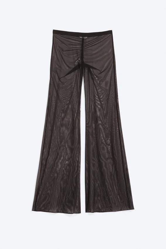 Flared Printed Mesh Trousers – Dark Brown Flared Printed Mesh Trousers – Dark Brown