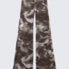 Flared Printed Mesh Trousers – Dark Brown – Blurry Floral Flared Printed Mesh Trousers – Dark Brown – Blurry Floral