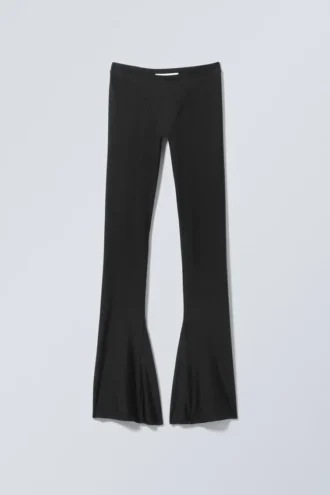 Flared Split Hem Nylon Leggings – Black