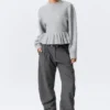 Flounced Hem Knitted Sweater – Grey Melange Flounced Hem Knitted Sweater – Grey Melange