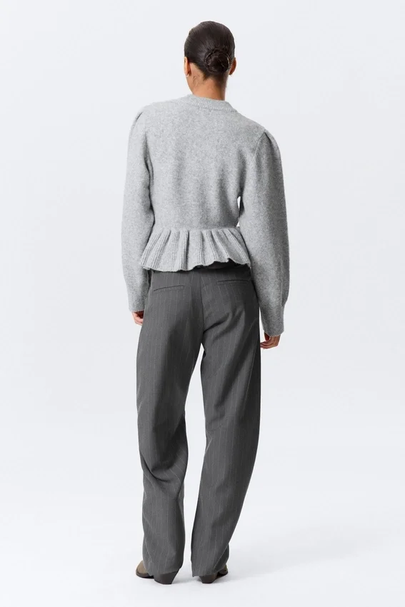 Flounced Hem Knitted Sweater – Grey Melange Flounced Hem Knitted Sweater – Grey Melange