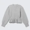 Flounced Hem Knitted Sweater – Grey Melange Flounced Hem Knitted Sweater – Grey Melange