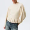 Flounced Hem Knitted Sweater – Off-White Flounced Hem Knitted Sweater – Off-White