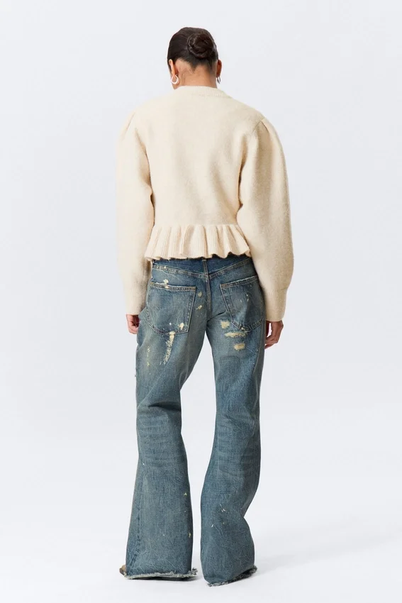 Flounced Hem Knitted Sweater – Off-White Flounced Hem Knitted Sweater – Off-White