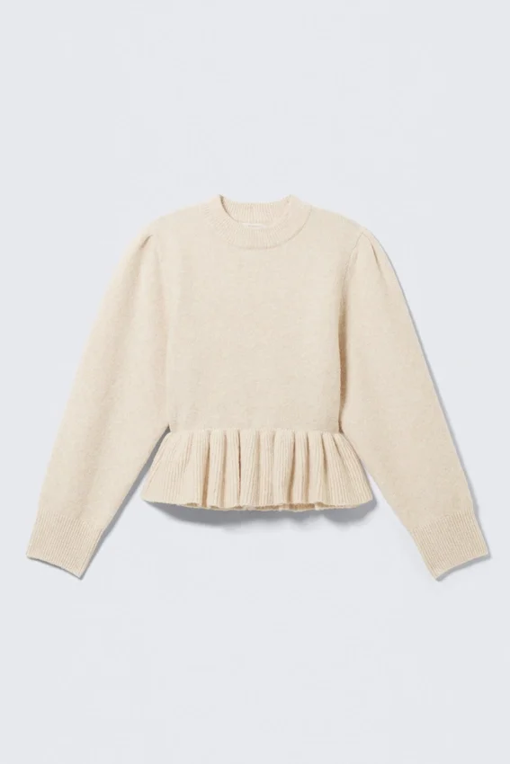 Flounced Hem Knitted Sweater – Off-White Flounced Hem Knitted Sweater – Off-White