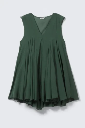 Flowy V-Neck Mini Dress – Dark Green