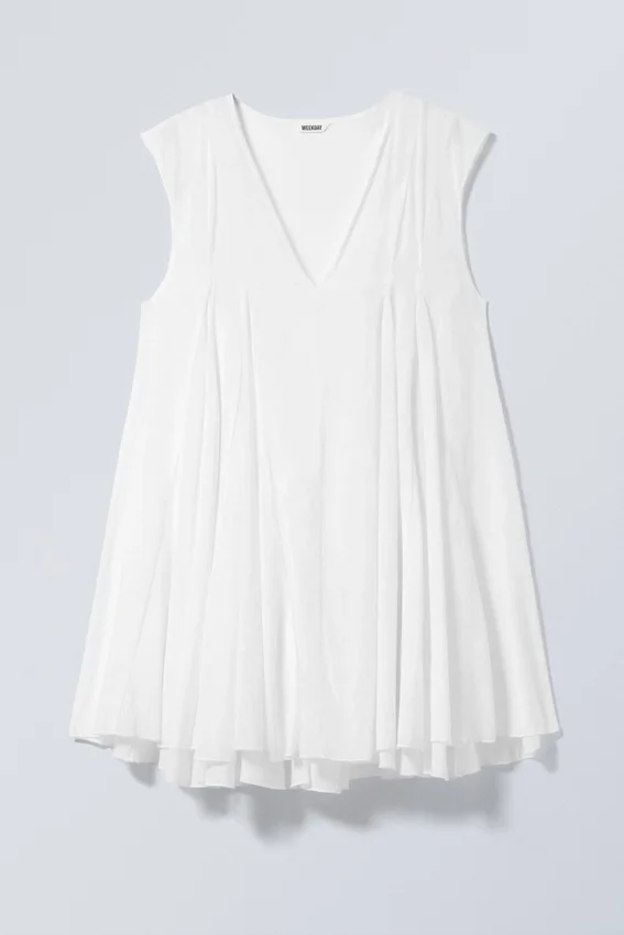 Flowy V-Neck Mini Dress – White Flowy V-Neck Mini Dress – White