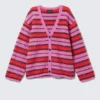 Fluffy Knit Cardigan – Pink & Red Stripe Fluffy Knit Cardigan – Pink & Red Stripe