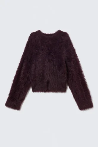 Fluffy Knitted Sweater – Dark Plum