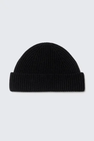 Fold Knit Wool Blend Beanie – Black