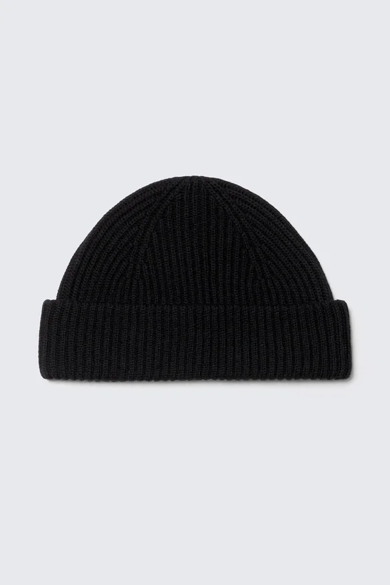 Fold Knit Wool Blend Beanie – Black Fold Knit Wool Blend Beanie – Black