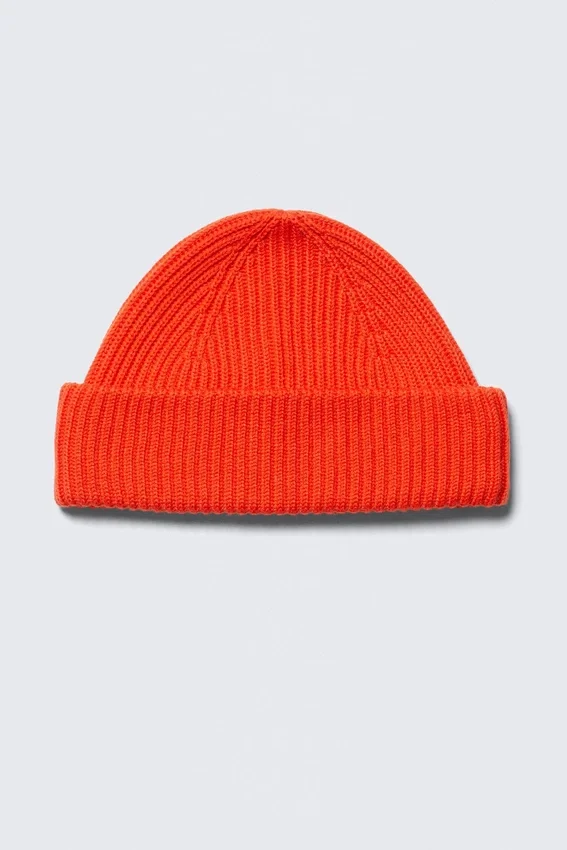 Fold Knit Wool Blend Beanie – Bright Orange Fold Knit Wool Blend Beanie – Bright Orange