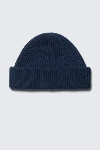 Fold Knit Wool Blend Beanie – Dark Blue