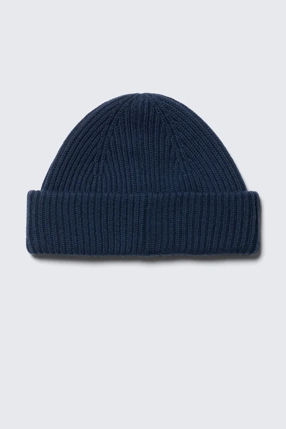 Fold Knit Wool Blend Beanie – Dark Blue Fold Knit Wool Blend Beanie – Dark Blue