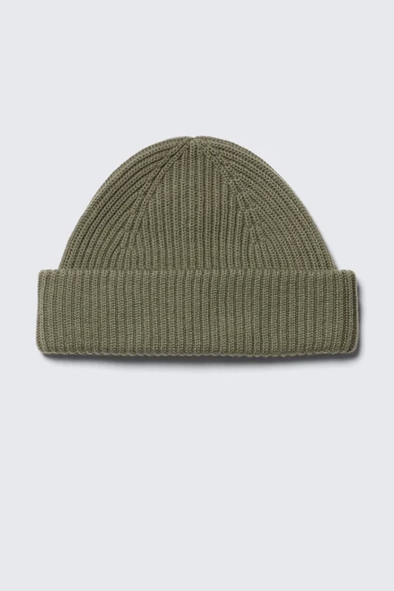 Fold Knit Wool Blend Beanie – Khaki Green Fold Knit Wool Blend Beanie – Khaki Green