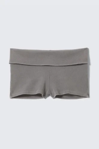 Folded Ribbed Cotton Hot Pants – Grey