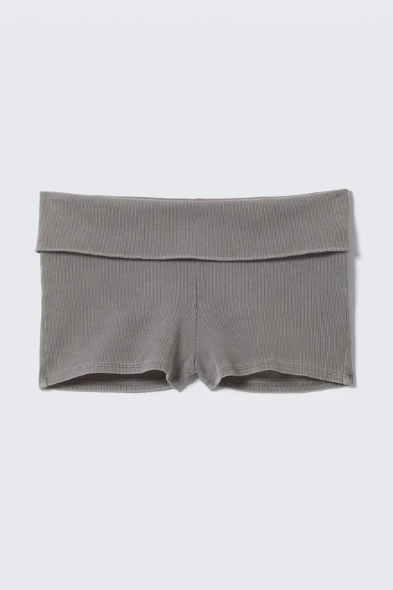Folded Ribbed Cotton Hot Pants – Grey Folded Ribbed Cotton Hot Pants – Grey