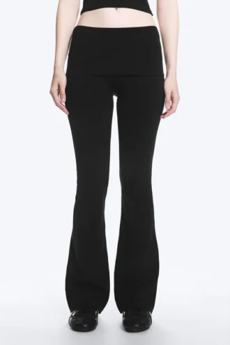 Folded Waist Flared Yoga Tights – Black