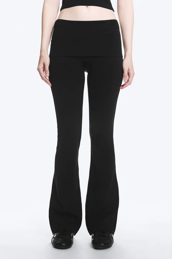 Folded Waist Flared Yoga Tights – Black Folded Waist Flared Yoga Tights – Black