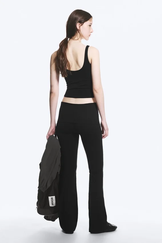 Folded Waist Flared Yoga Tights – Black Folded Waist Flared Yoga Tights – Black