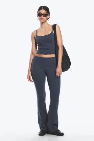Folded Waist Flared Yoga Tights – Dark Blue