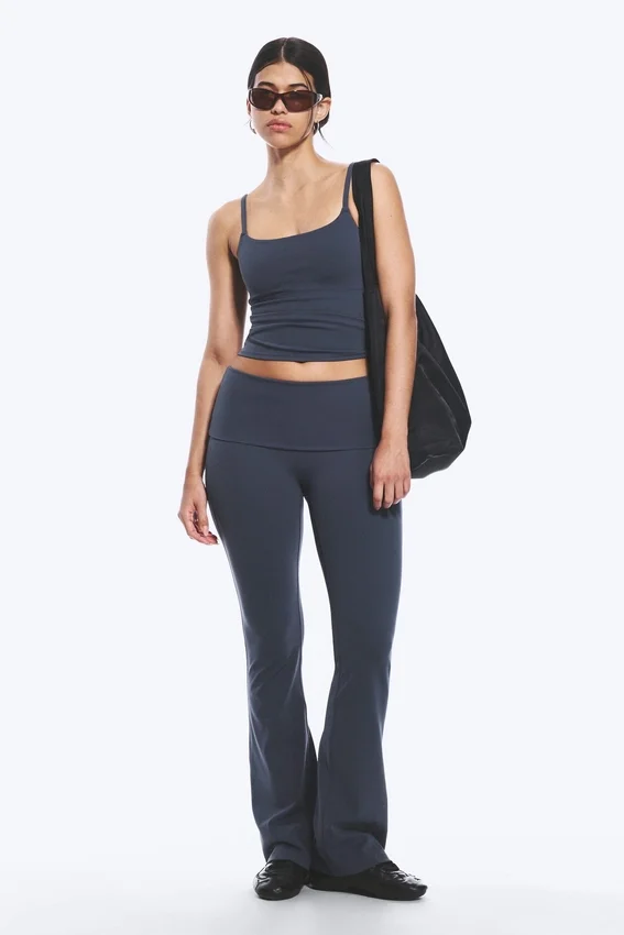 Folded Waist Flared Yoga Tights – Dark Blue Folded Waist Flared Yoga Tights – Dark Blue