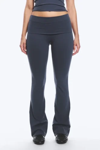 Folded Waist Flared Yoga Tights – Dark Blue