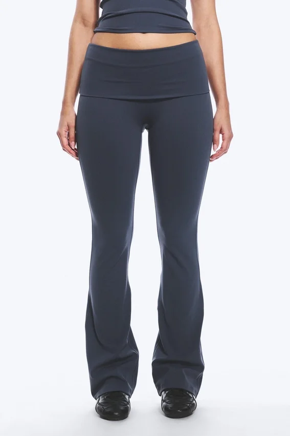 Folded Waist Flared Yoga Tights – Dark Blue Folded Waist Flared Yoga Tights – Dark Blue