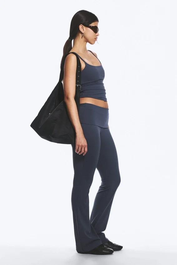 Folded Waist Flared Yoga Tights – Dark Blue Folded Waist Flared Yoga Tights – Dark Blue