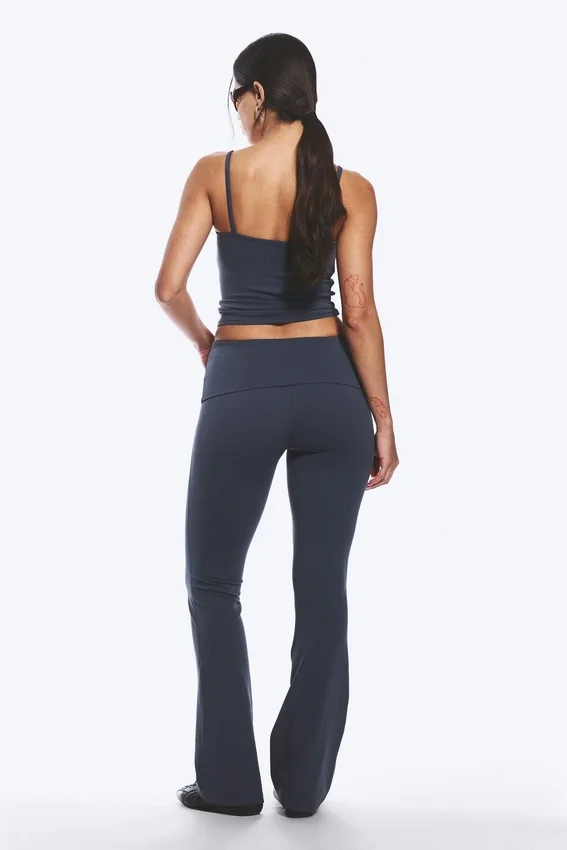 Folded Waist Flared Yoga Tights – Dark Blue Folded Waist Flared Yoga Tights – Dark Blue