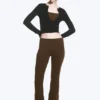 Folded Waist Flared Yoga Tights – Dark Brown Folded Waist Flared Yoga Tights – Dark Brown