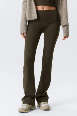 Folded Waist Flared Yoga Tights – Dark Brown