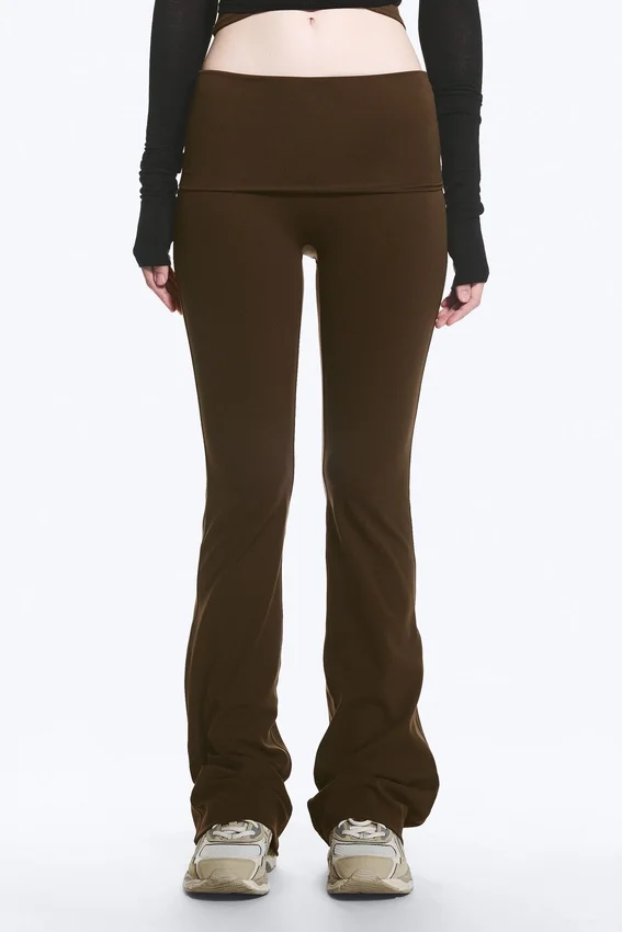 Folded Waist Flared Yoga Tights – Dark Brown Folded Waist Flared Yoga Tights – Dark Brown