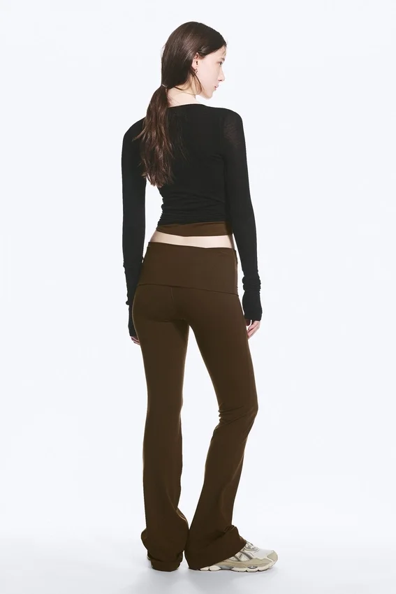 Folded Waist Flared Yoga Tights – Dark Brown Folded Waist Flared Yoga Tights – Dark Brown