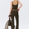 Folded Waist Flared Yoga Tights – Dark Brown Folded Waist Flared Yoga Tights – Dark Brown