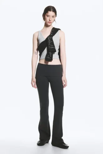Folded Waist Flared Yoga Tights – Dark Grey