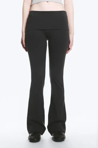 Folded Waist Flared Yoga Tights – Dark Grey