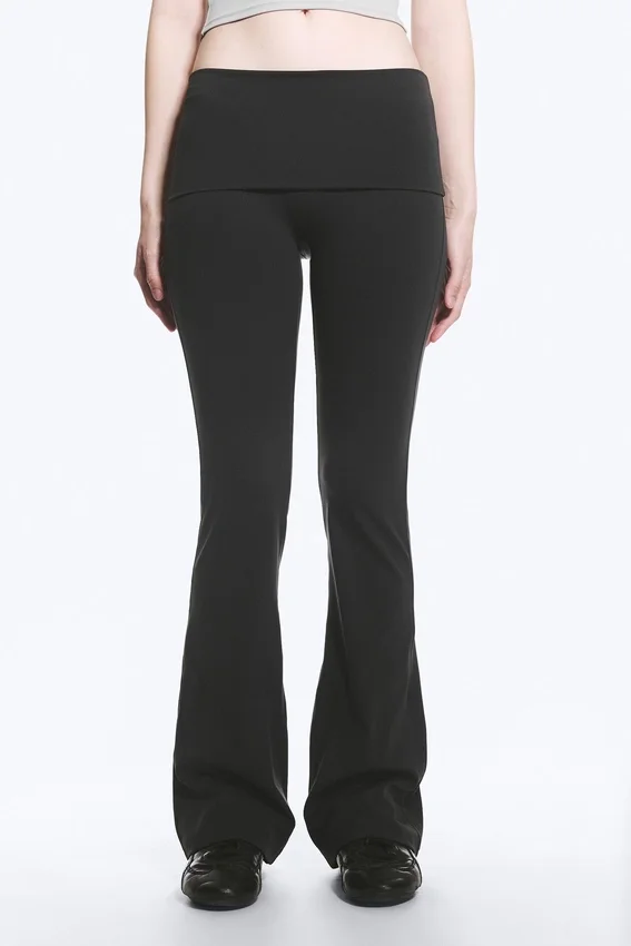 Folded Waist Flared Yoga Tights – Dark Grey Folded Waist Flared Yoga Tights – Dark Grey