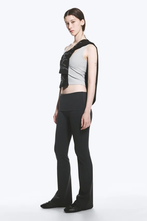 Folded Waist Flared Yoga Tights – Dark Grey Folded Waist Flared Yoga Tights – Dark Grey