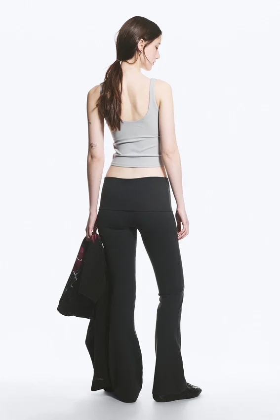 Folded Waist Flared Yoga Tights – Dark Grey Folded Waist Flared Yoga Tights – Dark Grey