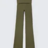 Folded Waist Flared Yoga Tights – Dark Khaki Green Folded Waist Flared Yoga Tights – Dark Khaki Green