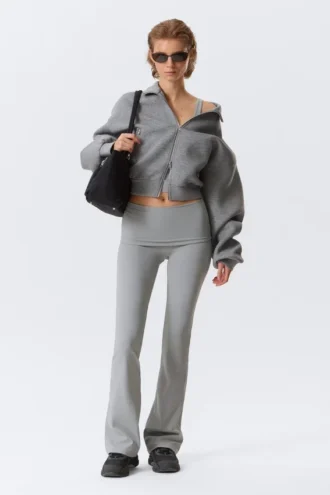 Folded Waist Flared Yoga Tights – Light Dusty Grey