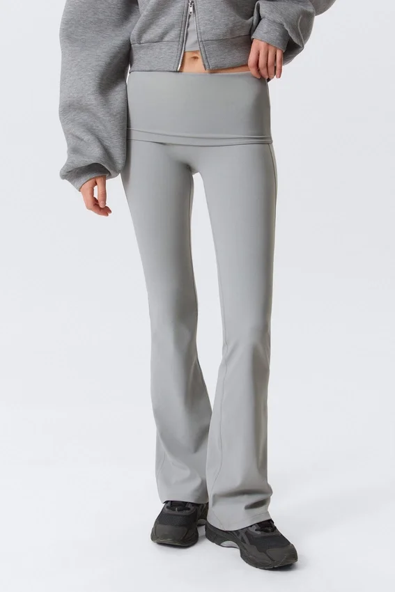 Folded Waist Flared Yoga Tights – Light Dusty Grey Folded Waist Flared Yoga Tights – Light Dusty Grey